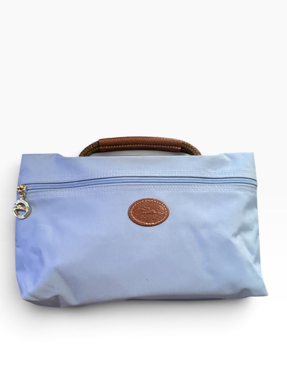 Longchamp Le Pliage Light Blue Cosmetic Case.